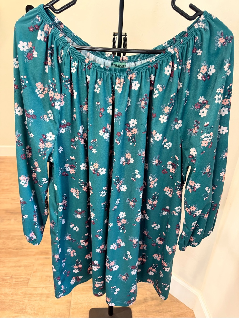 Sara Morgan Teal Floral Blouse – Size 3X
